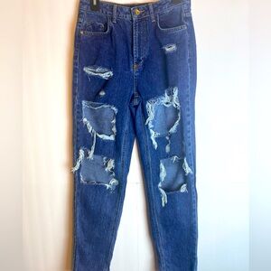 Zara Trafaluc Denimwear distressed I dark wash denim color size 36.